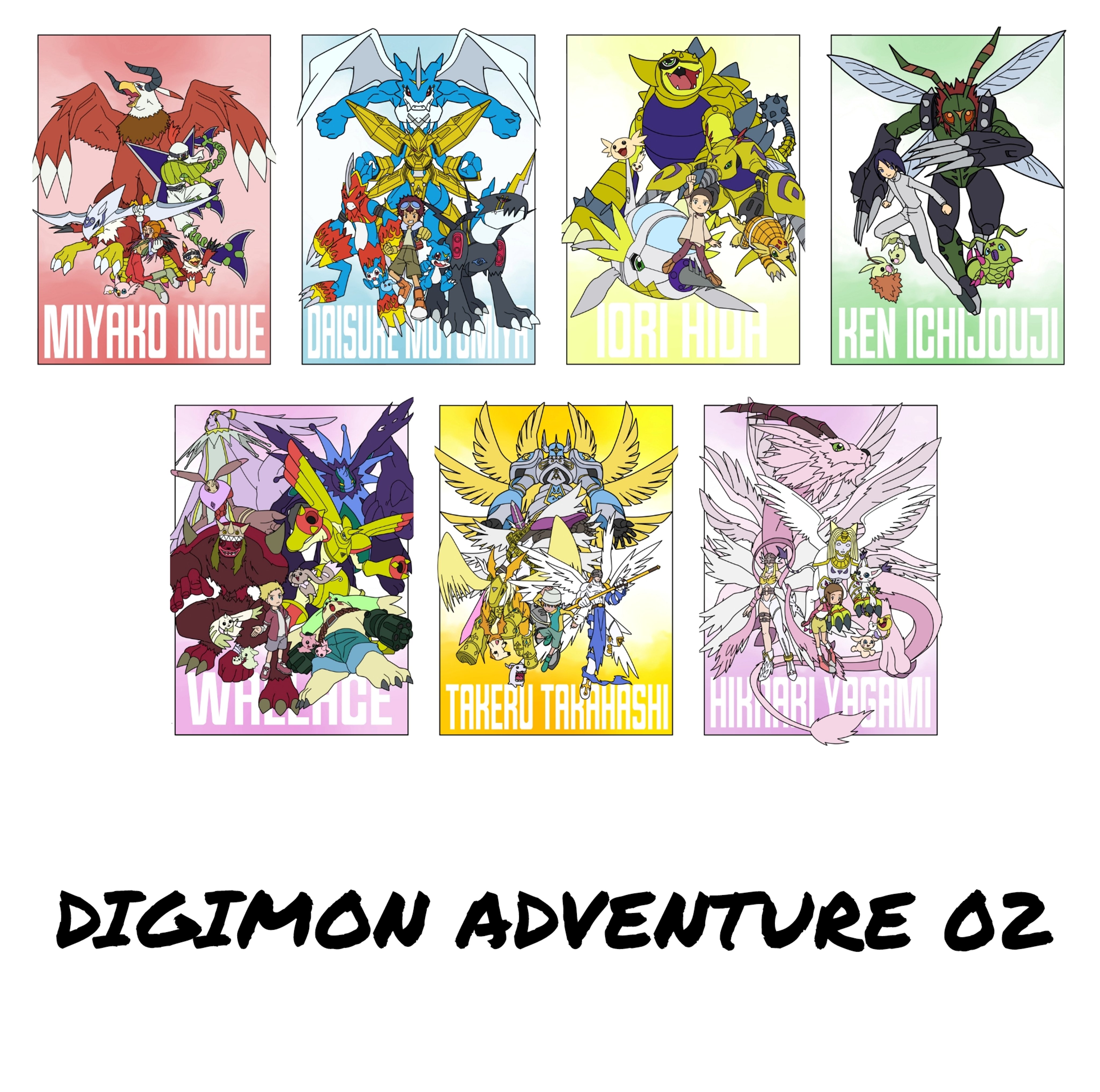 2girls 4boys absurdres andiramon angemon angewomon ankylomon aquilamon armadillo armadimon bird bug cat cherubimon cherubimon_(vice) cherubimon_(virtue) chibimon chicomon chocomon cocomon covered_eyes cross digimon digimon_(creature) digimon_adventure_02 digmon doguu expressionless fladramon fusion galgomon glasses gummymon hawkmon helmet hida_iori highres holsmon holyangemon holydramon ichijouji_ken inoue_miyako leafmon lighdramon long_ears long_hair lopmon magnamon mask minomon motomiya_daisuke multiple_boys multiple_girls nefertimon nyaromon orange_eyes patamon pegasmon pink_hair plotmon poromon poyomon pururumon rapidmon_(armor) seraphimon shakkoumon shurimon silphymon stingmon submarimon tailmon takaishi_takeru terriermon tokomon tsubumon upamon v-mon wallace_(digimon) wendimon wings wormmon xv-mon yagami_hikari yukimibotamon zerimon