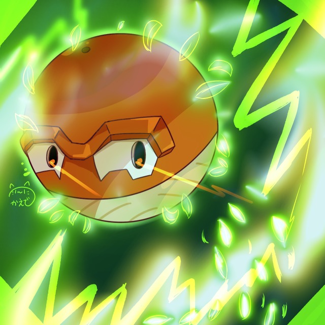 bad_id bad_pixiv_id electricity green_background hisuian_voltorb light looking_to_the_side nintendo no_humans pokemon