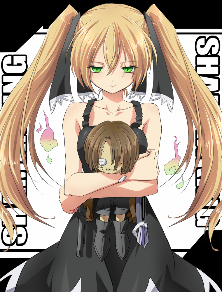 1girl bad_id bad_pixiv_id black_dress blonde_hair chuck_(shaman_king) dress female_focus green_eyes long_hair marion_phauna mochimako_(mushikera_hoi2) ribbon shaman_king smile solo twintails very_long_hair