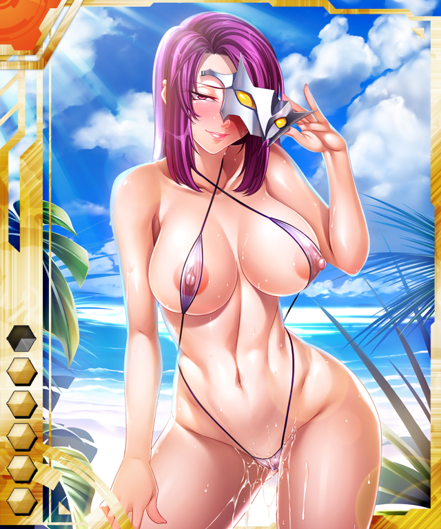 00s 1girl blush breasts card_(medium) card_(orange-ur) card_(ur) kagami_hirotaka koukawa_oboro large_breasts lilith-soft linea_alba mask oboro_(taimanin_asagi) purple_eyes purple_hair pussy_juice swimsuit taimanin_(series) taimanin_asagi taimanin_asagi_battle_arena_all_card_gallery taimanin_asagi_kessen_arena