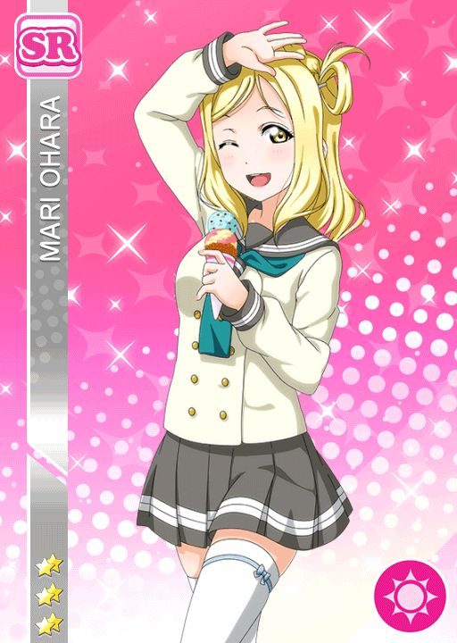 1girl \||/ anime_coloring aqua_bow aqua_neckerchief arm_up blonde_hair blush bow bow_legwear braid card_(medium) cowboy_shot crown_braid diamond_(shape) multiple_scoops food grey_sailor_collar grey_skirt hair_rings hand_up holding holding_food holding_ice_cream holding_ice_cream_cone ice_cream ice_cream_cone leg_up long_hair long_sleeves looking_at_viewer love_live! love_live!_school_idol_festival love_live!_sunshine!! miniskirt mint_chocolate neckerchief official_art ohara_mari one_eye_closed open_hand open_mouth palms pink_background pleated_skirt sailor_collar school_uniform serafuku shirt single_hair_ring skirt smile socks solo standing star_(symbol) teeth thighhighs tie_clip upper_teeth_only uranohoshi_school_uniform white_shirt white_socks white_thighhighs winter_uniform yellow_eyes
