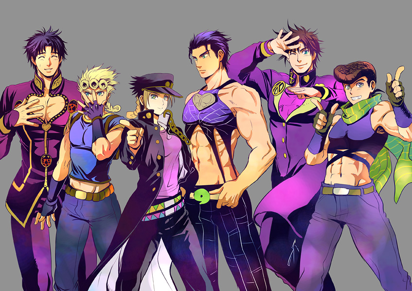 1girl 5boys black_hair blonde_hair cosplay costume_switch family father_and_daughter father_and_son giorno_giovanna giorno_giovanna&#039;s_pose_(jojo) giorno_giovanna_(cosplay) higashikata_josuke higashikata_jousuke_(cosplay) j.2 jojo_no_kimyou_na_bouken jojo_pose jonathan_joestar jonathan_joestar&#039;s_pose_(jojo) jonathan_joestar_(cosplay) joseph_joestar joseph_joestar_(young) joseph_joestar_(young)_(cosplay) kuujou_jolyne kuujou_jolyne_(cosplay) kuujou_joutarou kuujou_joutarou_(cosplay) multiple_boys pompadour vento_aureo