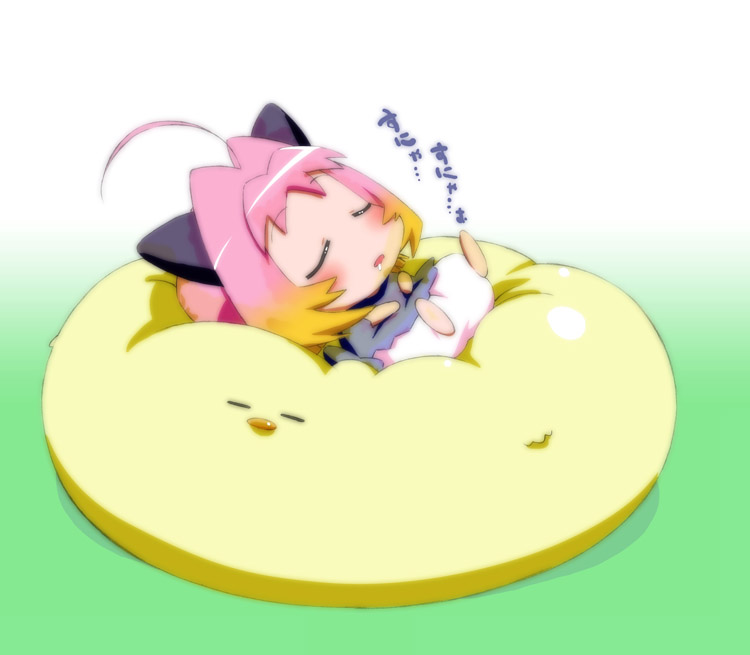 00s baby_animal bird chick closed_eyes gradient_hair makinon_tm multicolored_hair potemayo potemayo_(character) saliva sleeping solo