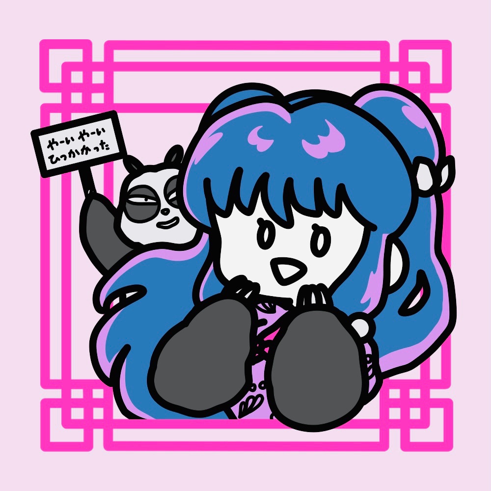 1girl chinese_clothes double_bun dress eyeshadow hair_bun hair_ornament long_hair makeup purple_hair ranma_1/2 saotome_genma_(panda) shampoo_(ranma_1/2)