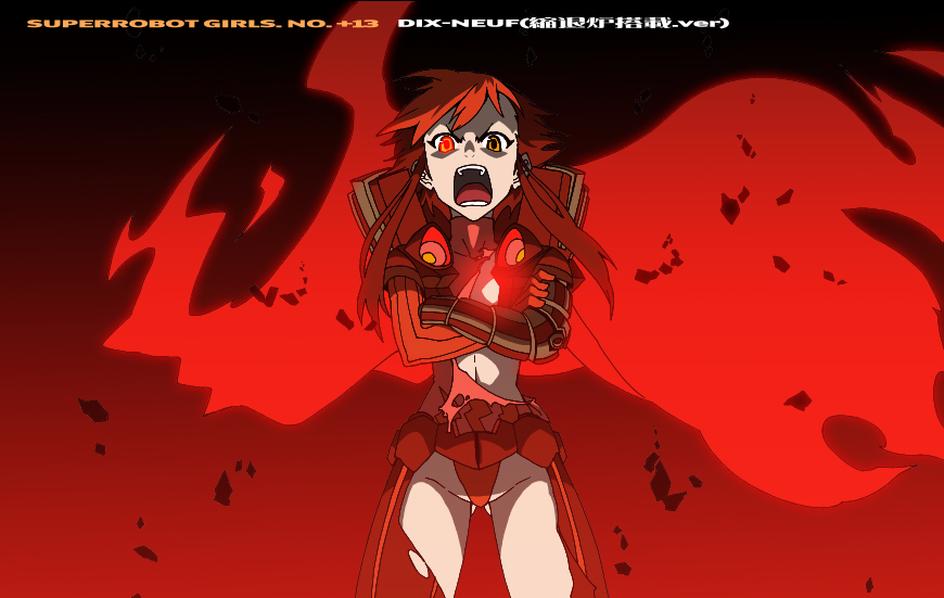 00s 1girl bad_id bad_pixiv_id brown_hair character_name dix-neuf dix_neuf epic female_focus gainax glowing heterochromia long_hair mazingkaizer mecha_musume multicolored_hair open_mouth orange_hair personification solo top_wo_nerae! top_wo_nerae!_(series) top_wo_nerae_2!