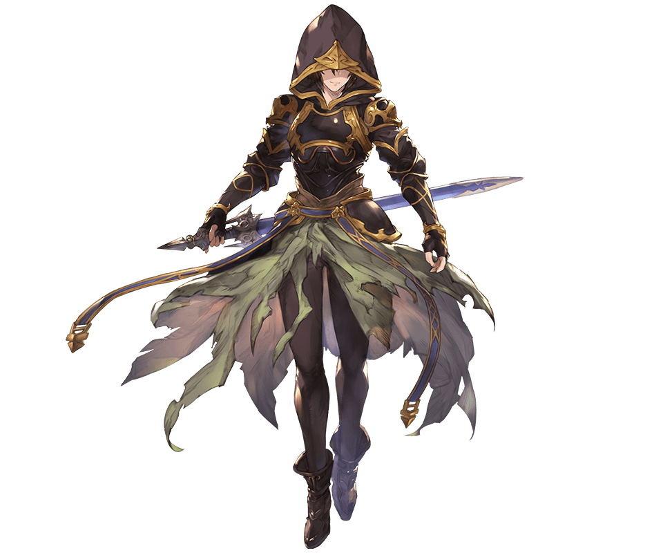1boy ahoge ankle_boots armor belt bishounen black_pants boots breastplate brown_hair cape downscaled evil_smile fingerless_gloves floating_cape full_body gloves gold_trim granblue_fantasy green_cape hair_between_eyes hip_armor holding holding_sword holding_weapon hood hood_up light_smile looking_at_viewer male_focus minaba_hideo official_art pants resized sandalphon_(granblue_fantasy) scabbard shaded_face sheath shoulder_armor smile sword tachi-e tight_clothes tight_pants transparent_background weapon