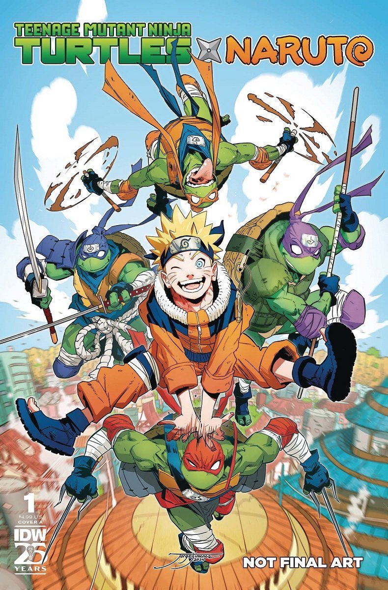 5boys armor blonde_hair blue_eyes bo_staff colored_skin comic_cover crossover donatello_(tmnt) facial_mark forehead_protector gloves highres holding holding_nunchaku holding_weapon idw_publishing jacket jorge_jimenez jumpsuit katana konohagakure_symbol leonardo_(tmnt) male_focus mask michelangelo_(tmnt) multiple_boys naruto_(classic) naruto_(series) ninja ninjatou nunchaku official_art open_mouth orange_pants pants raphael_(tmnt) reptile_boy sai_(weapon) scarf short_hair short_sword smile spiked_hair staff sword teenage_mutant_ninja_turtles teenage_mutant_ninja_turtles_(idw) teeth turtle turtle_boy uzumaki_naruto uzumaki_symbol weapon western_comics_(style) whisker_markings yellow_jumpsuit