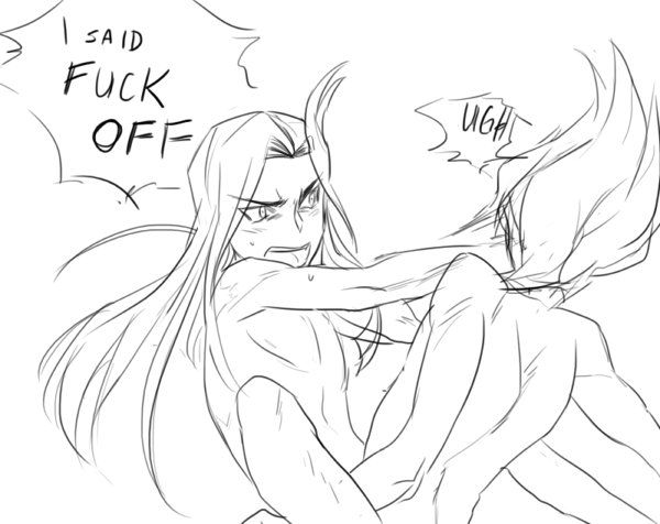 2boys anal angry ass back biting blush english_text english_translation feet long_hair male_focus male_penetrated misael mizael monochrome multiple_boys nude open_mouth pain pectorals punching sex shingetsu_rei shouting spread_legs sweat text_focus vector_(yu-gi-oh!) very_long_hair yaoi yu-gi-oh!