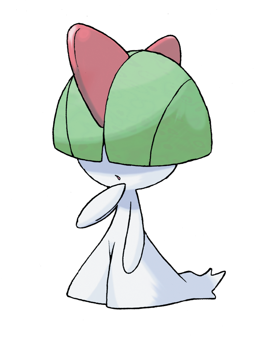 covered_eyes full_body gen_3_pokemon nintendo official_art open_mouth pokemon pokemon_(creature) pokemon_focus pokemon_rse ralts solo sugimori_ken third-party_source transparent_background