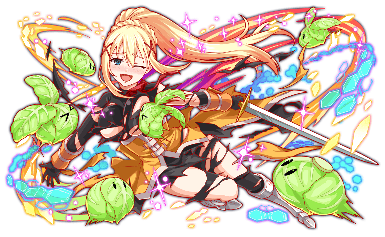 &gt;_&lt; 1girl 6+others anime_coloring armor armored_boots artist_request attack black_bodysuit black_collar black_dress black_eyes black_gloves blonde_hair blue_eyes blush bodysuit boots braid breasts cabbage collar crash_fever crown_braid darkness_(konosuba) dot_nose dress feathers floating_hair full_body game_cg gloves grey_footwear hair_between_eyes hair_ornament half_updo hexagon high_ponytail holding holding_sword holding_weapon honeycomb_(pattern) incoming_attack kono_subarashii_sekai_ni_shukufuku_wo! large_breasts leg_up light_particles long_dress long_hair long_sidelocks looking_at_viewer masochism multiple_others neck_ribbon number_print numbered official_art official_style open_mouth orange_wrist_cuffs outline outstretched_arms ponytail print_footwear red_outline red_ribbon ribbon sidelocks skirt smile solid_oval_eyes solo_focus sparkle spread_arms square square_print sword tachi-e third-party_source torn_bodysuit torn_clothes torn_dress transparent_background turtleneck weapon white_feathers wrist_cuffs x_hair_ornament yellow_corset
