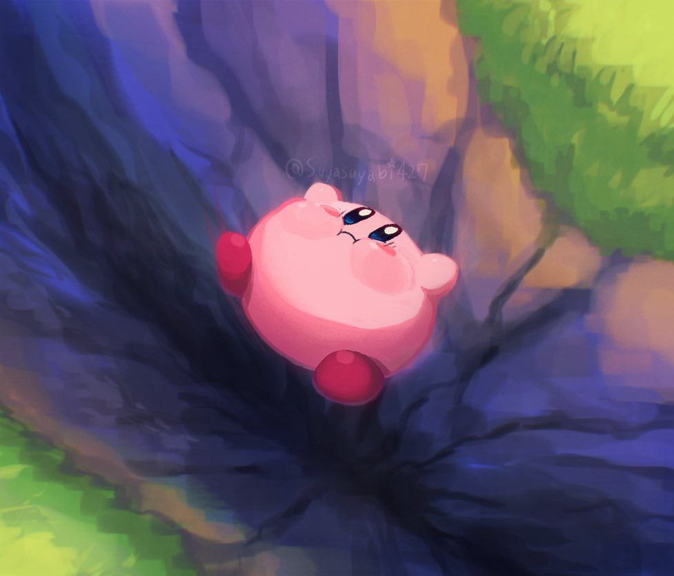 1boy falling grass kirby kirby:_right_back_at_ya! kirby_(series) nintendo no_humans pitfall puffy_cheeks scene_reference signature solo suyasuyabi tagme