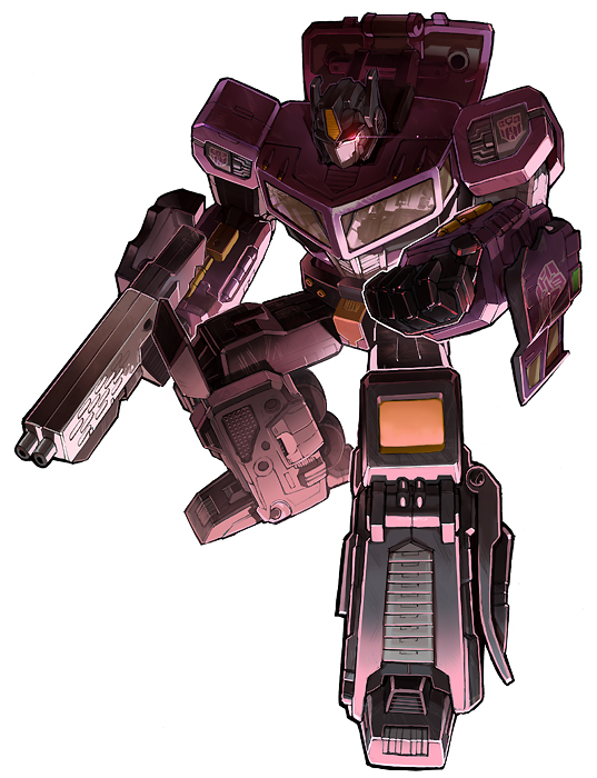 autobot glowing glowing_eye gun holding holding_gun holding_weapon looking_at_viewer mecha miyako_nagi open_hand optimus_prime optimus_prime_(shattered_glass) red_eyes robot science_fiction solo transformers transformers_shattered_glass weapon white_background