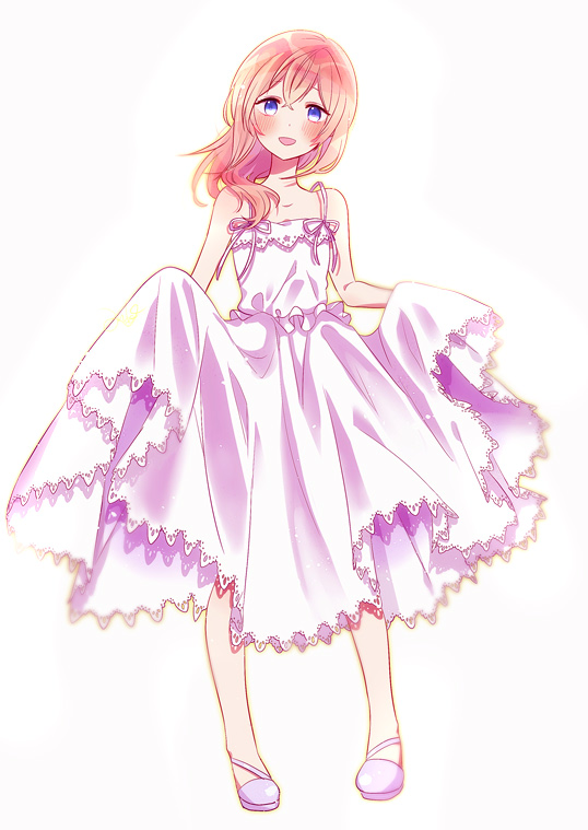 1girl alternate_costume anoko_(darenokoanoko) bare_shoulders blonde_hair blush commentary_request dress full_body kingdom_hearts kingdom_hearts:_chain_of_memories kingdom_hearts_ii long_hair looking_at_viewer namine open_mouth purple_shoes shoes sleeveless sleeveless_dress smile solo white_dress