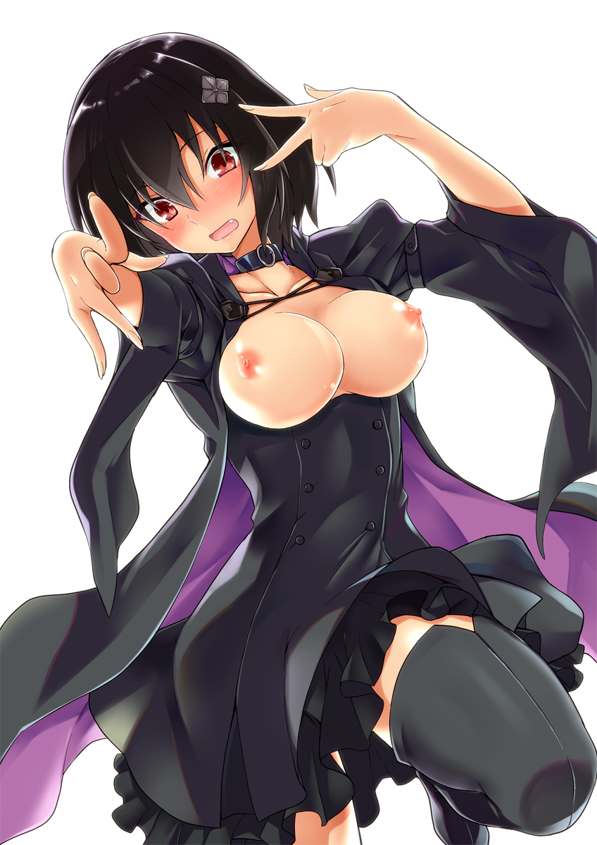 1girl black_hair blush breasts chiyu_mahou_no_machigatta_tsukaikata highres nea_(chiyu_mahou) nipples solo yuto_(dialique)