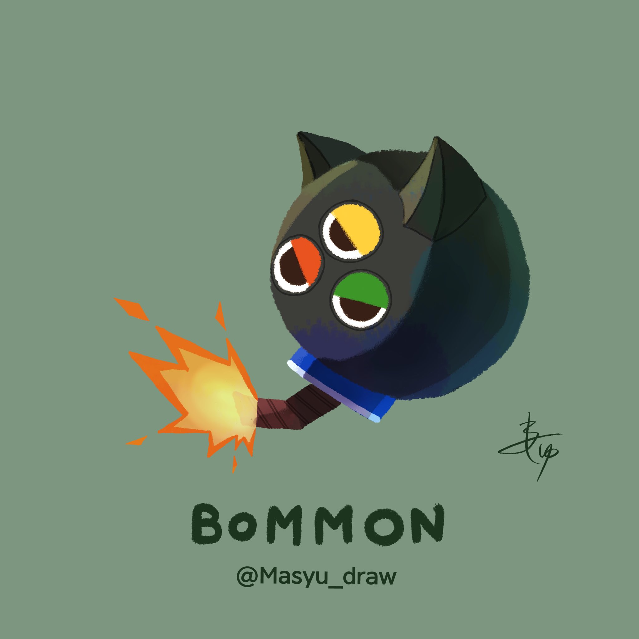 bomb bommon digimon digimon_(creature) explosive fire highres solo third_eye