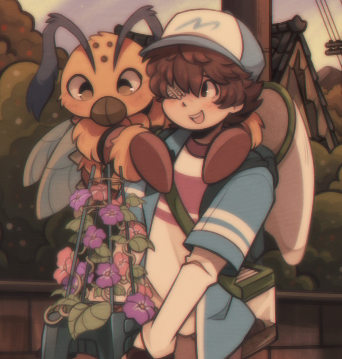 bug digimon digimon_(creature) flower funbeemon looking_at_another