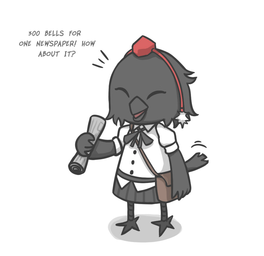 animalization bird black_feathers blouse collared_shirt english_text feathers mata_(matasoup) newspaper pom_pom_(clothes) shameimaru_aya shameimaru_aya_(crow) shirt simple_background tagme touhou white_background white_shirt