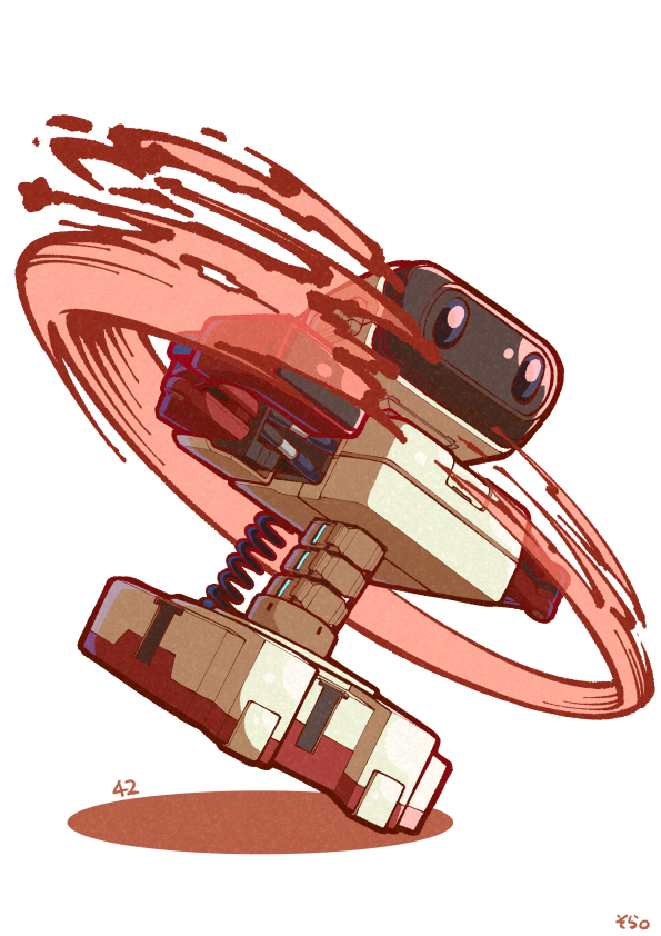 04sora40 chibi family_computer_robot full_body nintendo no_humans robot simple_background solo spinning super_smash_bros. white_background