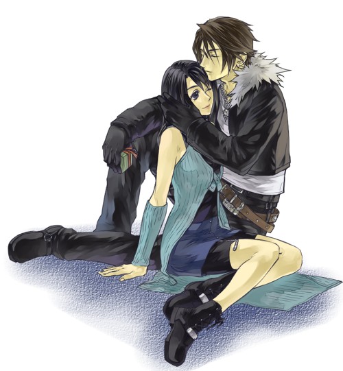 1boy 1girl arm_ribbon arm_support belt bike_shorts bike_shorts_under_skirt black_belt black_eyes black_footwear black_gloves black_hair black_jacket black_pants black_ribbon black_shorts black_tank_top blue_skirt boots brown_belt brown_hair chain chain_necklace closed_eyes commentary_request couple cropped_jacket detached_sleeves earrings final_fantasy final_fantasy_viii full_body fur-trimmed_jacket fur_trim gift gloves hair_over_shoulder hand_on_another&#039;s_cheek hand_on_another&#039;s_face happy hetero hinokami holding holding_gift jacket jewelry kiss kissing_forehead knee_up light_smile long_hair long_sleeves miniskirt multiple_belts necklace one_eye_closed open_clothes open_jacket pants pendant ribbon ring ring_necklace rinoa_heartilly scar scar_on_face shirt short_hair shorts sitting skirt sleeveless_duster squall_leonhart stud_earrings studded_belt tank_top thigh_strap v-neck white_background white_fur white_shirt