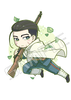arisaka belt black_eyes black_footwear black_hair blue_jacket blue_pants blush bolt_action brown_belt buttons cape chibi closed_mouth commentary facial_hair facial_scar full_body gaiters golden_kamuy gun hair_slicked_back hair_strand holding holding_gun holding_weapon hood hood_down hooded_cape imperial_japanese_army inputanimeoutput jacket leaf long_sleeves looking_at_viewer lowres male_focus military military_uniform ogata_hyakunosuke pants pouch rifle running sample_watermark scar scar_on_cheek scar_on_face short_hair solo sparkle stubble transparent_background undercut watermark weapon white_cape