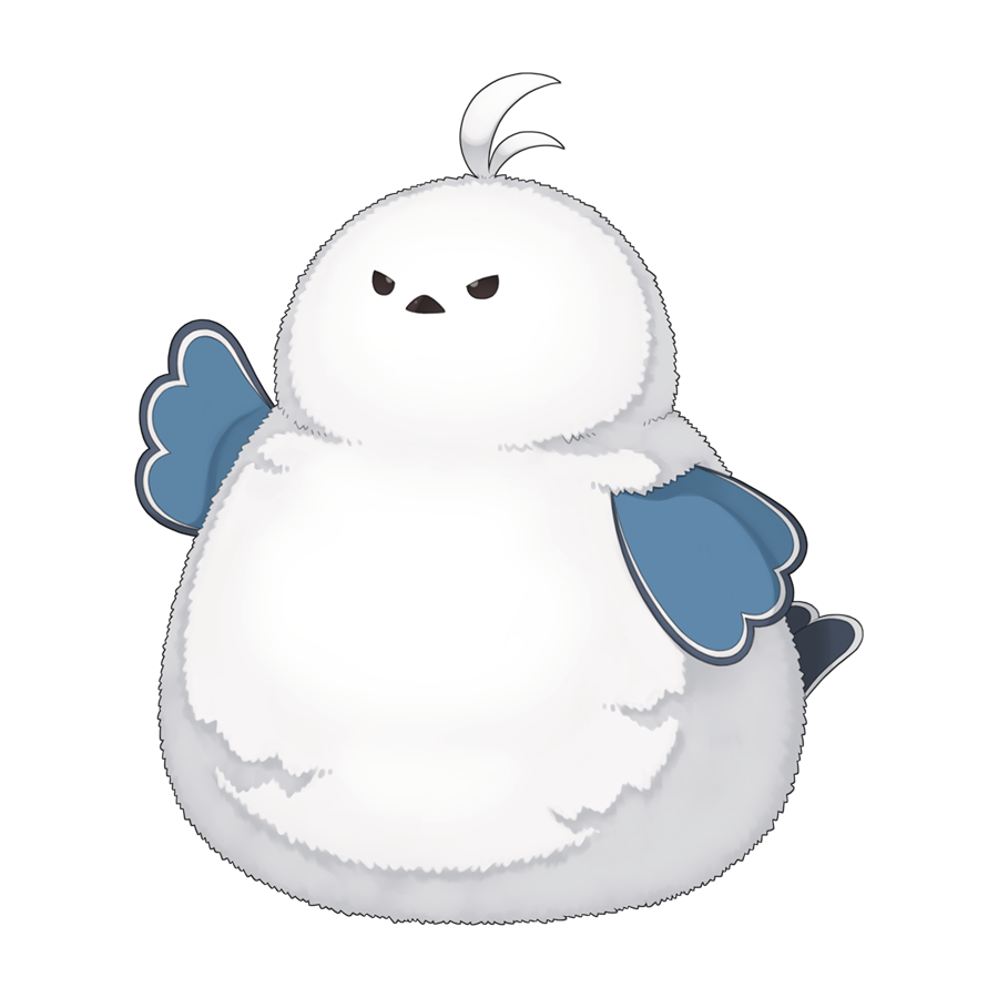 animal_focus antenna_hair bird chibi chibi_only fluffy full_body iwin_(ragnarok_online) no_humans official_art ragnarok_online simple_background solo transparent_background v-shaped_eyes yuichirou