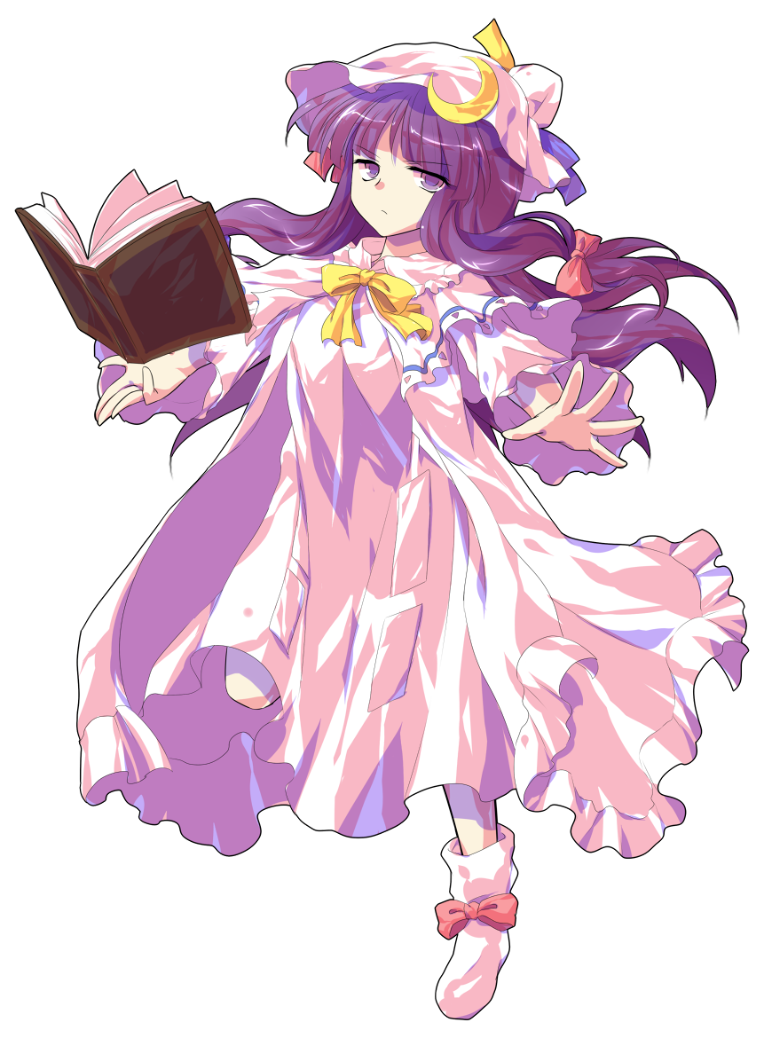 1girl alphes_(style) book capelet closed_mouth coat commentary_request crescent dairi floating floating_book floating_object full_body grimoire hair_ribbon hat large_variant_set long_hair long_sleeves looking_at_viewer open_clothes open_coat outstretched_arms parody patchouli_knowledge purple_eyes purple_hair ribbon solo standing standing_on_one_leg style_parody tachi-e touhou transparent_background tress_ribbon variant_set very_long_hair wide_sleeves