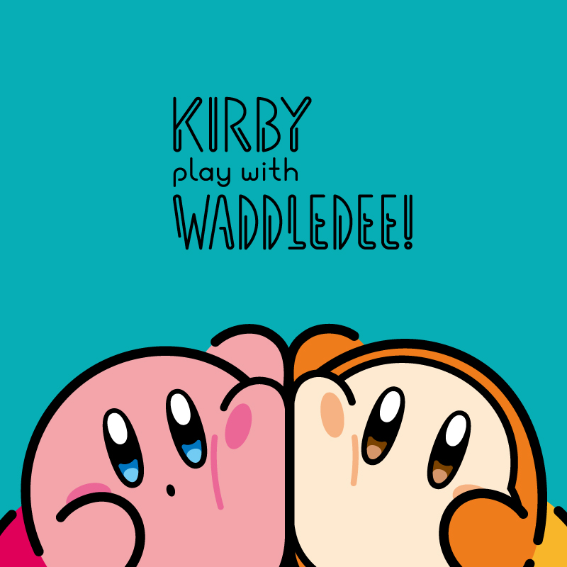 :o artist_request blue_background blue_eyes blush blush_stickers brown_eyes character_name cheek-to-cheek english_text heads_together kirby kirby_(series) nintendo no_humans no_mouth official_art open_mouth second-party_source simple_background waddle_dee