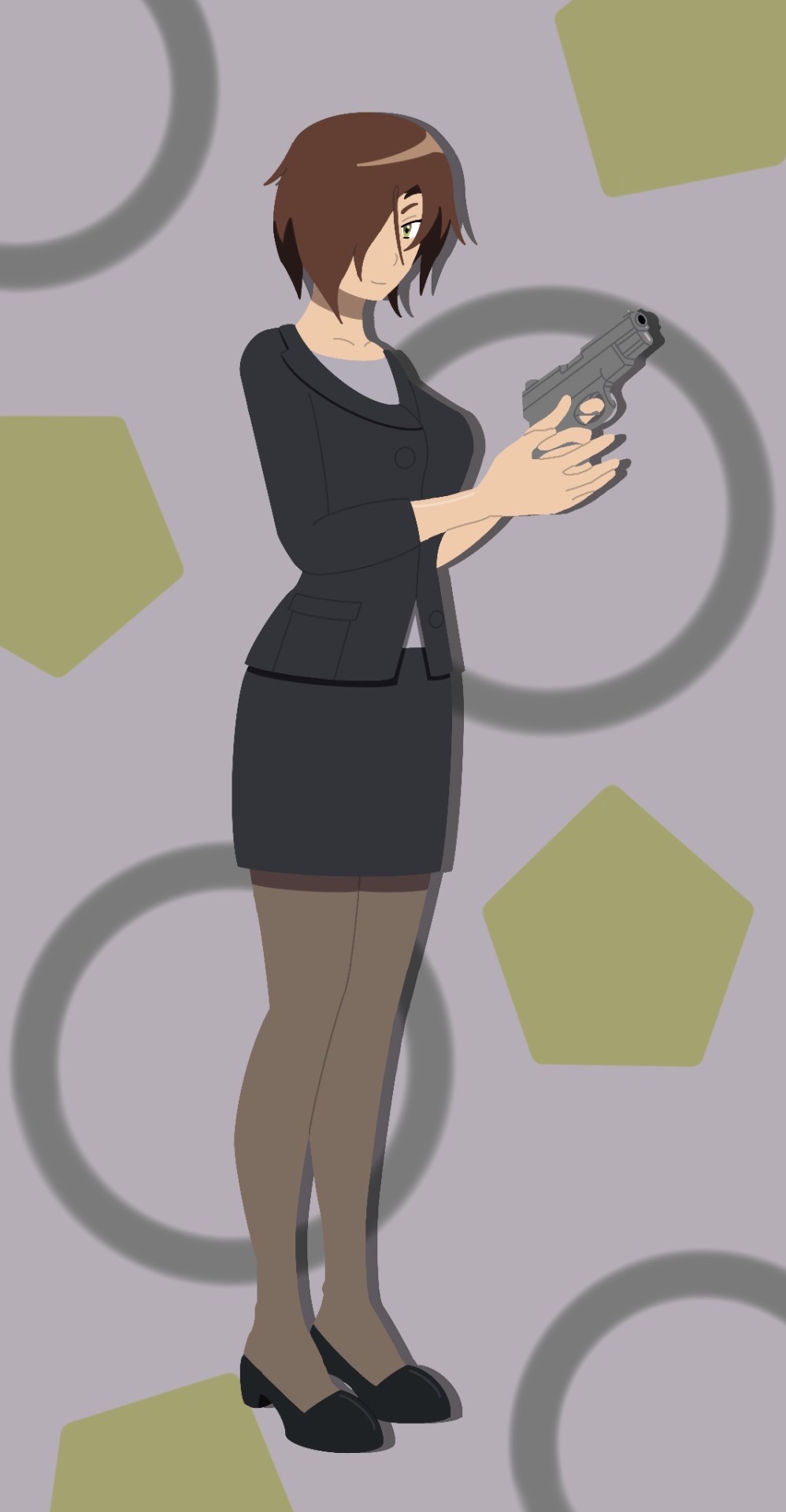 1girl black_eyes brown_hair digimon female_focus gun highres himekawa_maki short_hair solo weapon