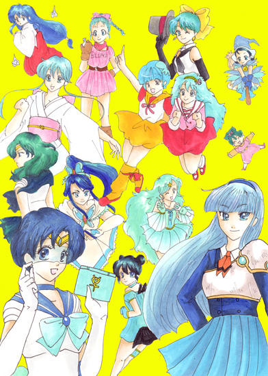aizawa_mint armor armored_dress bishoujo_senshi_sailor_moon blouse blue_shirt blunt_bangs braid creamy_mami dress hat holding holding_unworn_clothes holding_unworn_hat mew_mint persia_(mahou_no_yousei_persia) pink_sash pink_shirt ponytail precure sailor_moon sash shirt simple_background sleeveless sleeveless_shirt tagme tokikyo unworn_hat unworn_headwear white_shirt yellow_background