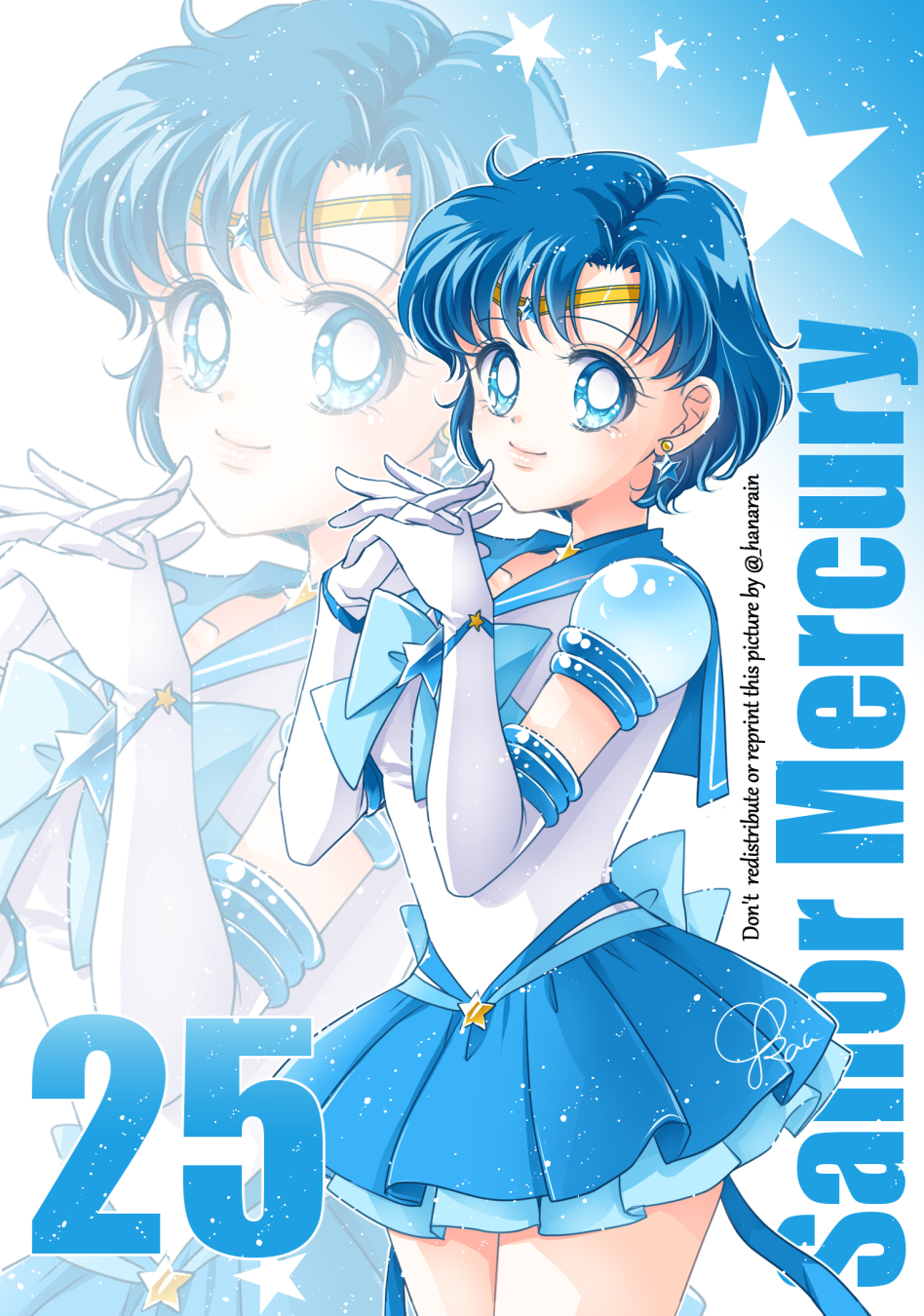 1girl back_bow bishoujo_senshi_sailor_moon bishoujo_senshi_sailor_moon_stars blue_bow blue_bowtie blue_choker blue_eyes blue_gemstone blue_hair blue_sailor_collar blue_skirt bow bowtie brooch choker circlet earrings elbow_gloves gem gloves highres jewelry leotard miniskirt mizuno_ami pleated_skirt puffy_short_sleeves puffy_sleeves sailor_collar sailor_mercury sarashina_kau shirt short_hair short_sleeves skirt star_(symbol) star_choker stud_earrings super_sailor_mercury_(stars) swept_bangs white_gloves white_leotard white_shirt