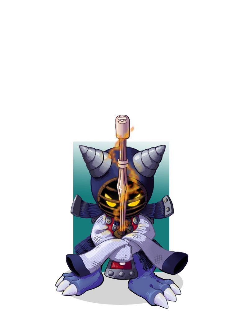 armor digimon digimon_(creature) kotemon mask solo yellow_eyes