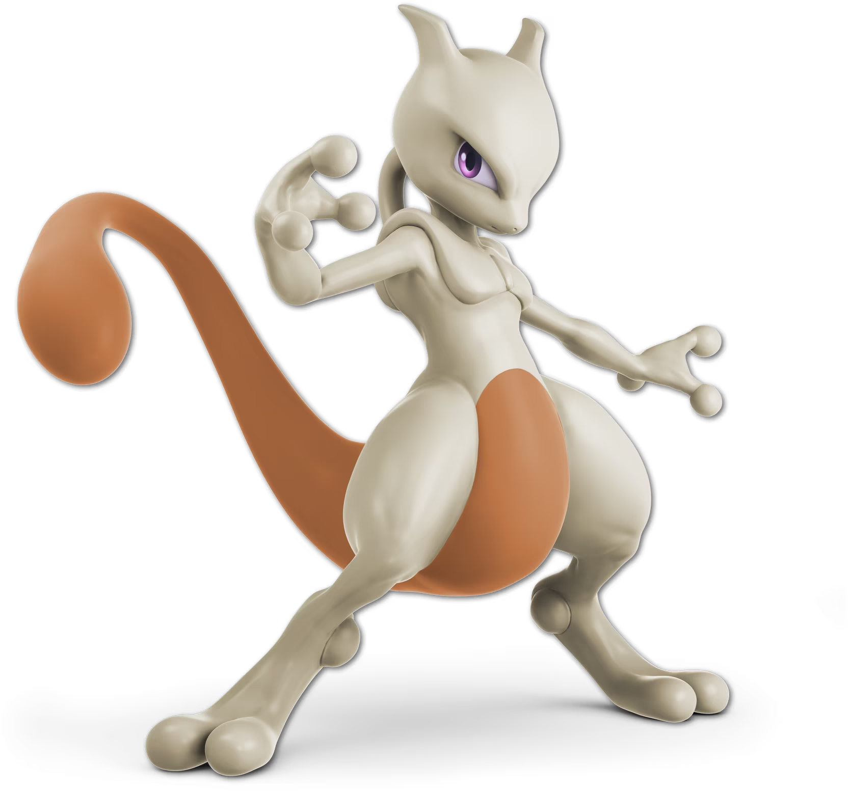 fighting_stance gen_1_pokemon highres legendary_pokemon looking_at_viewer mewtwo nintendo no_humans official_art pokemon pokemon_(creature) recolor serious simple_background solo super_smash_bros. tail