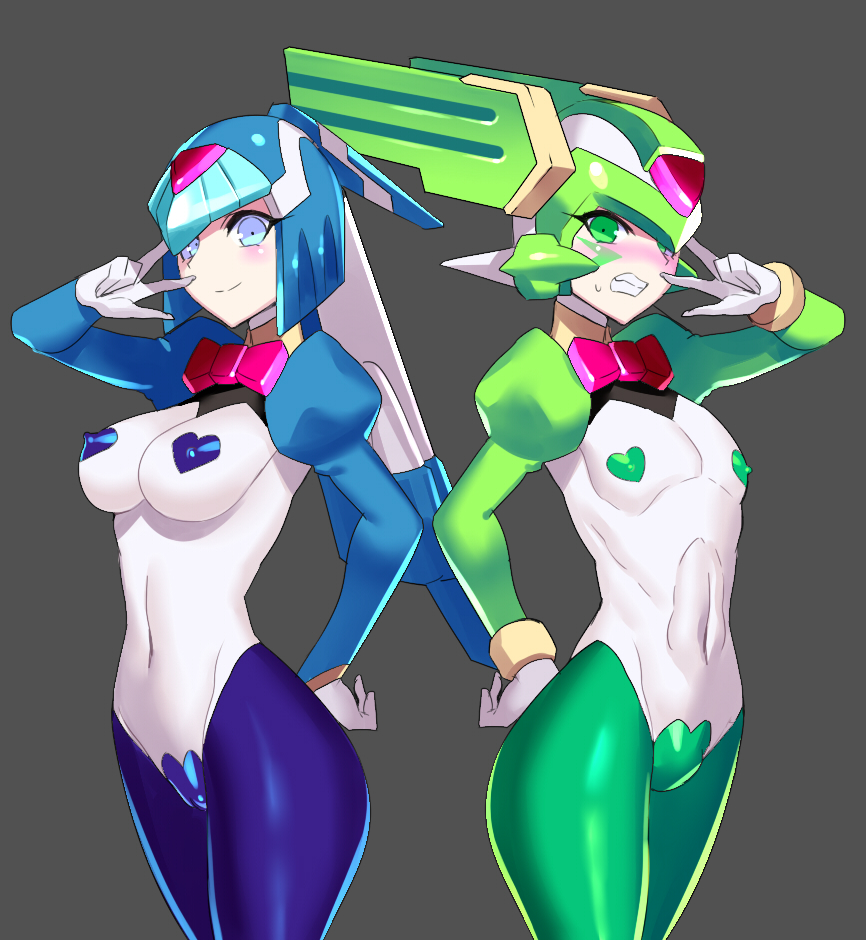 1boy 1girl blue_eyes blush brother_and_sister bulge capcom erection fairy_leviathan_(mega_man) green_eyes helmet mega_man_(series) mega_man_zero_(series) meme_attire pasties reverse_bunnysuit reverse_outfit sage_harpuia_(mega_man) sex_toy siblings tagme trap ukimukai vibrator