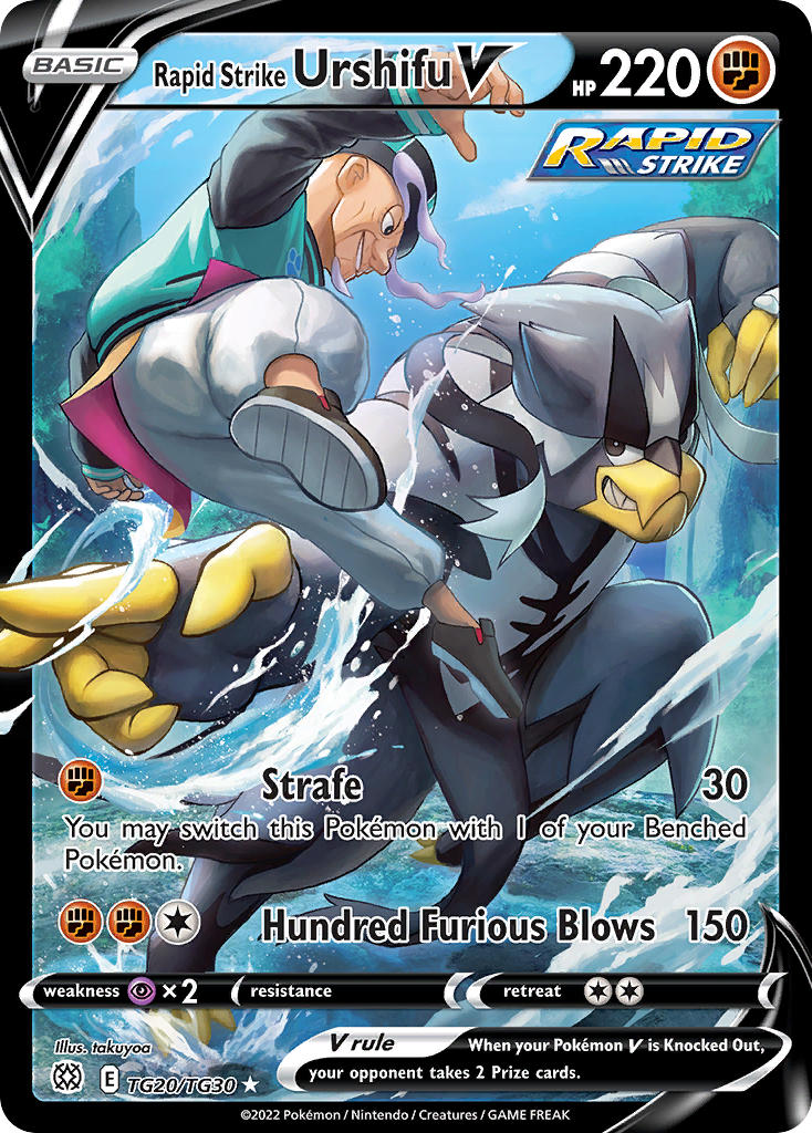 1boy artist_name black_hat black_shoes blue_sky card_(medium) character_name cloud company_name copyright_name copyright_notice day english_text fighting gen_8_pokemon half-closed_eyes hat jacket legendary_pokemon long_sleeves male_focus midair mustard_(pokemon) nintendo official_art old old_man outdoors outstretched_arm pants pokemon pokemon_(creature) pokemon_card pokemon_swsh pokemon_tcg sharp_teeth shoes sky smile splashing t@kuyoa teeth third-party_source trading_card urshifu urshifu_(rapid) water white_hair white_pants wrinkled_skin