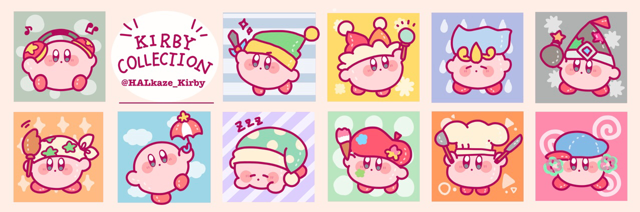 :o aqua_headwear artist_kirby bandana baseball_cap beam_kirby beret black_headwear blue_eyes blue_gemstone blue_headwear blush_stickers bomb bomb_kirby border broom bydama chef_hat circlet cleaning_kirby closed_eyes colored_skin commentary_request cook_kirby copy_ability english_text esp_kirby explosive flower forehead_jewel gem green_headwear hat hat_ornament hat_ribbon holding holding_bomb holding_broom holding_knife holding_ladle holding_paintbrush holding_sword holding_umbrella holding_wand holding_weapon jester_cap kirby kirby_(series) knife ladle listening_to_music lying mike_kirby motion_lines musical_note nightcap nintendo no_humans notice_lines on_stomach open_mouth orange_border orange_headwear paint_splatter paintbrush parasol_kirby pink_skin pointy_hat polka_dot_headwear pom_pom_(clothes) red_flower red_headphones red_headwear red_ribbon red_umbrella ribbon ribbon-trimmed_headwear ribbon_trim shoes sideways_hat simple_background sitting sleep_kirby sleeping sparkle star_(symbol) star_hat_ornament star_print straight-on sword sword_kirby telekinesis two-tone_headwear umbrella wand water water_kirby weapon white_bandana white_headwear yellow_headwear zzz