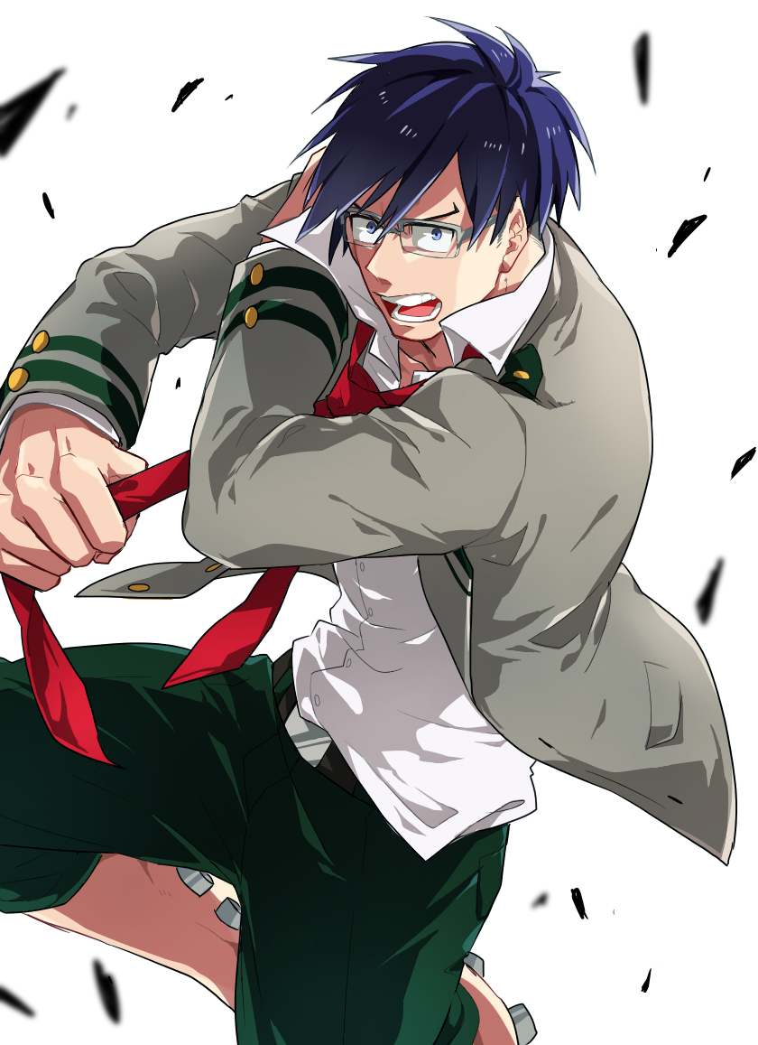 10s 1boy blue_eyes blue_hair boku_no_hero_academia glasses iida_tenya kayasamad male_focus matching_hair/eyes necktie open_mouth school_uniform short_hair solo