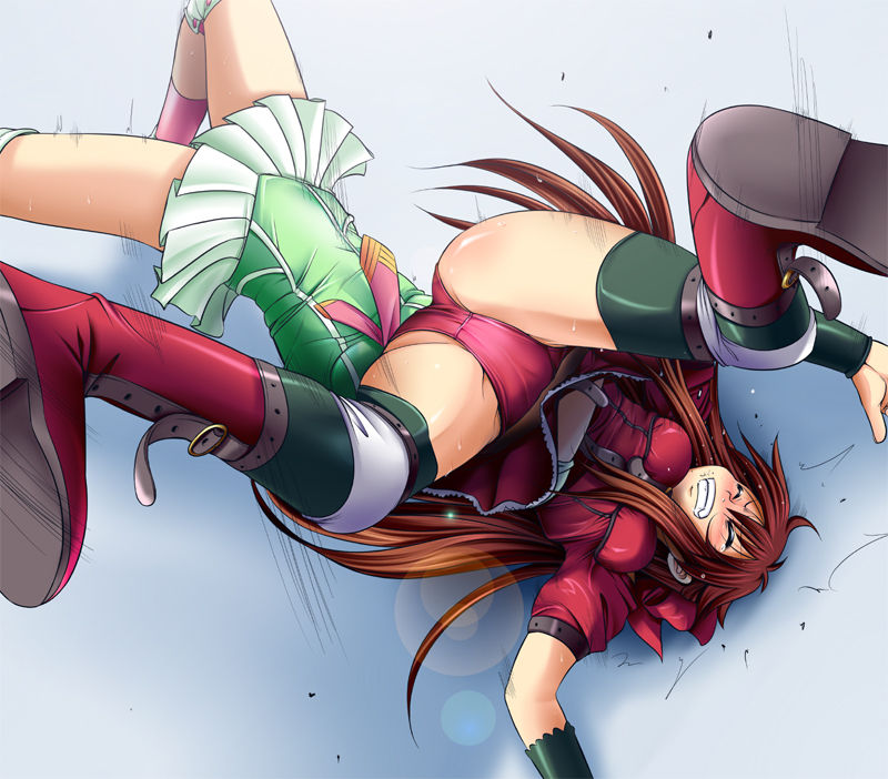 2girls ass blush boots breasts brown_hair clenched_teeth crotch crying digdug006 dress closed_eyes hair_ornament hair_ribbon long_hair multiple_girls mutou_megumi panties red_panties ribbon ryona shaking skirt suplex sweat tears teeth thigh_boots thighhighs trembling underwear upside-down upskirt wrestle_angels wrestle_angels_survivor wrestle_angels_survivor_2 wrestling wrestling_outfit yuuki_chigusa