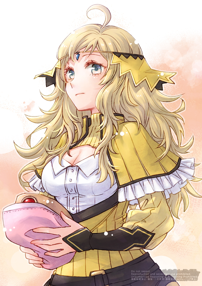 1girl ahoge alternate_costume blonde_hair blue_eyes breasts closed_mouth ebi_puri_(ebi-ebi) fire_emblem fire_emblem_fates large_breasts long_hair looking_at_viewer nintendo ophelia_(fire_emblem)