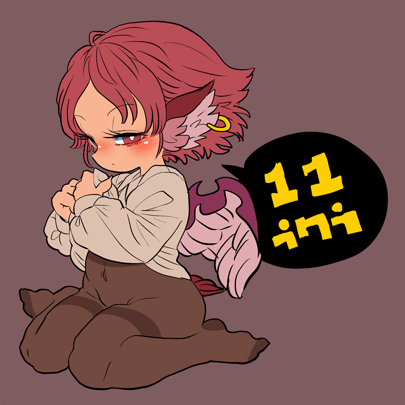 1girl animal_ears bird_ears bird_wings black_pantyhose blush brown_background closed_mouth collared_shirt covered_navel earrings groin jewelry long_sleeves mystia_lorelei pantyhose pink_eyes pink_hair shirt short_hair simple_background single_earring solo touhou white_shirt white_wings wings yt_(wai-tei)