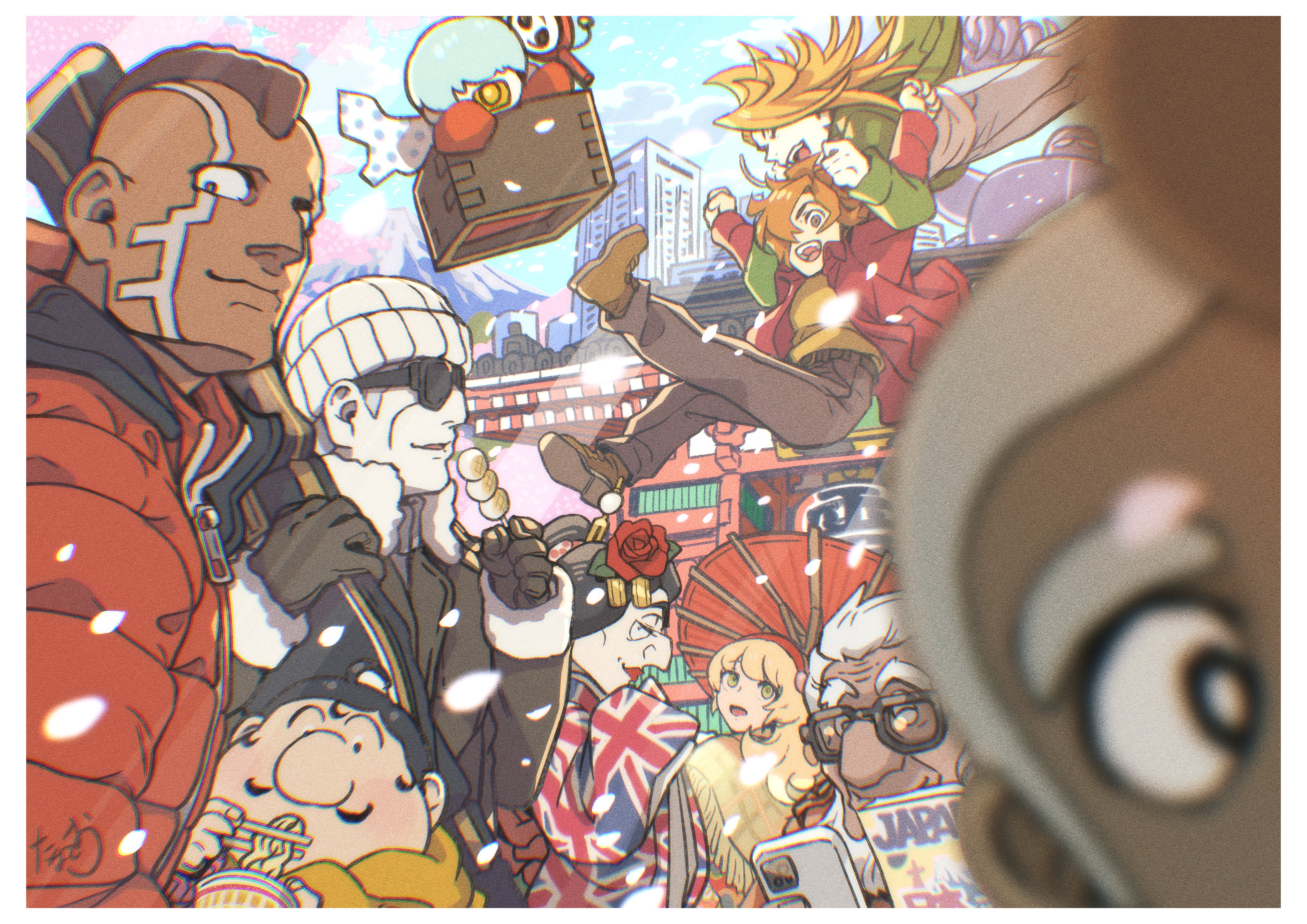 absurdres albert_heinrich blonde_hair brown_hair chang_changku coat cyborg cyborg_009 francoise_arnoul geronimo_jr great_britain_(cyborg_009) green_eyes hair_over_one_eye hairband highres isaac_gilmore ivan_whisky jet_link long_hair pyunma red_coat red_hairband shimamura_joe tanaotanako