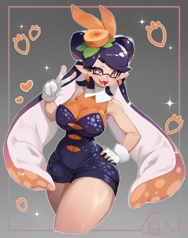 1girl breasts callie_(splatoon) large_breasts little_blood pointy_ears solo splatoon_(series) splatoon_1 tentacle_hair