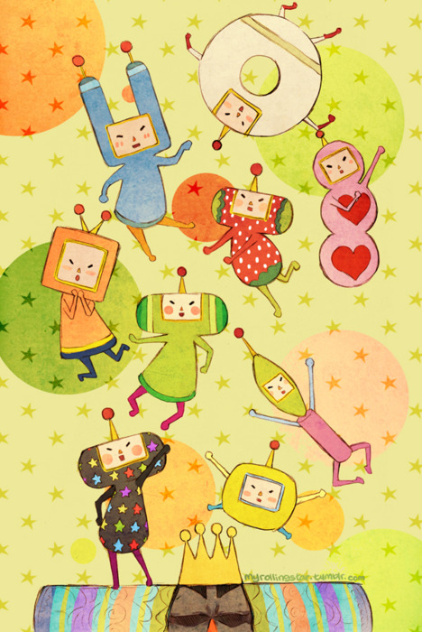 ban-ban_(katamari_damacy) blush dark-skinned_male dark_skin dipp_(katamari_damacy) foomin_(katamari_damacy) ichigo_(katamari_damacy) image_sample joanna_(mojo!) katamari_damacy king_of_all_cosmos l&#039;amour_(katamari_damacy) no_humans shaded_face shikao_(katamari_damacy) star_(symbol) star_symbol_background the_prince traditional_media tumblr_sample