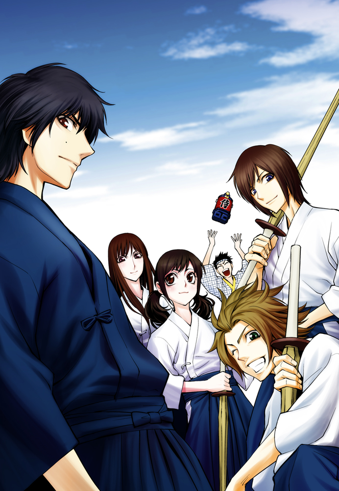 2girls 4boys 666nao animification black_hair blue_eyes brown_eyes brown_hair daigoyou fujisawa_naoyuki green_eyes hanaori_kotoha ikenami_ryunosuke ikenami_ryuunosuke multiple_boys multiple_girls red_eyes samurai_sentai_shinkenger shiba_takeru shiraishi_mako super_sentai tani_chiaki umemori_genta