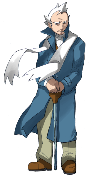 1boy absol_(dkqthf) blue_coat brown_shoes buttons cane closed_mouth coat commentary_request full_body green_pants holding holding_cane long_sleeves looking_at_viewer male_focus nintendo old old_man pants pokemon pokemon_hgss pryce_(pokemon) scarf shoes short_hair solo white_hair white_scarf