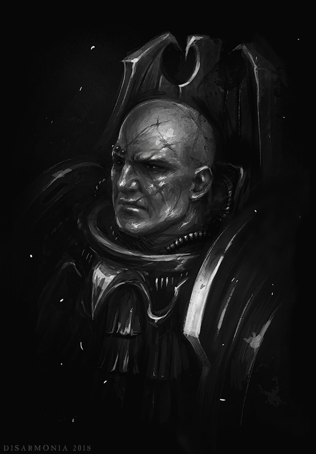 1boy 2018 armor artist_name breastplate closed_mouth dated nathaniel_garro ornate ornate_armor pauldrons power_armor scar scar_on_face shoulder_armor solo tube upper_body veronica_anrathi warhammer_40k