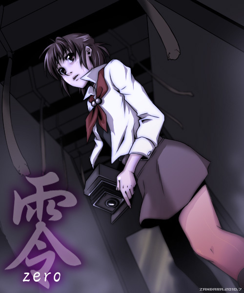 1girl bad_id bad_pixiv_id bellows_camera blush brown_hair camera fatal_frame fatal_frame_3 female_focus hinasaki_miku kuroko pantyhose rope school_uniform skirt solo