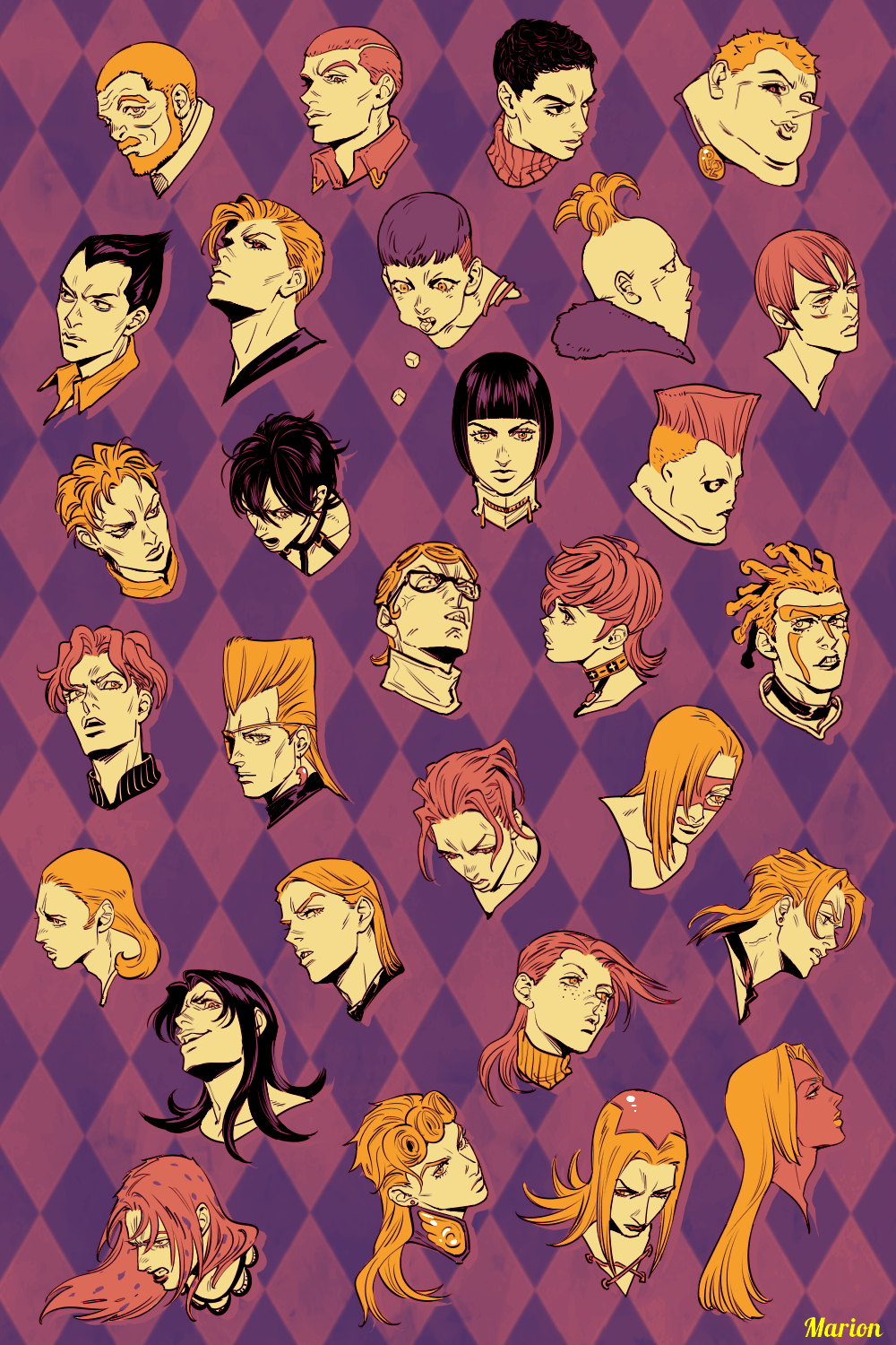 1girl 6+boys bad_id bad_pixiv_id beard black_sclera bob_cut bruno_bucciarati carne_(jojo) choker cioccolata clenched_teeth colored_sclera dark_skin diavolo earrings everyone eyepatch facial_hair formaggio gelato_(jojo) ghiaccio giorno_giovanna guido_mista hair_down highres illuso jean_pierre_polnareff jewelry jojo_no_kimyou_na_bouken leone_abbacchio lipstick long_hair luca_(jojo) makeup mario_zucchero marion-ville melone multiple_boys mustache narancia_ghirga no_headwear open_mouth pannacotta_fugo pericolo pesci pink_hair polka_dot polka_dot_hair polpo prosciutto risotto_nero sale_(jojo) secco short_hair smile sorbet_(jojo) squalo tears teeth tiziano trish_una turtleneck vento_aureo vinegar_doppio