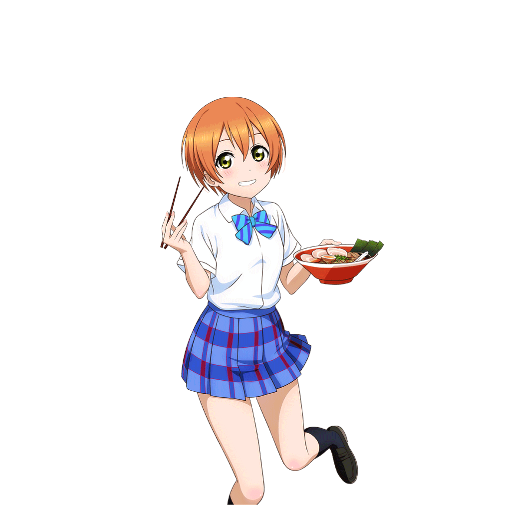 1girl anime_coloring black_shoes black_socks blue_bow blue_bowtie blue_skirt blush bow bowl bowtie char-siu chopsticks collared_shirt diagonal-striped_bow diagonal-striped_bowtie diagonal-striped_clothes dress_shirt feet_out_of_frame food grin hands_up holding holding_bowl holding_chopsticks hoshizora_rin leg_up loafers looking_at_viewer love_live! love_live!_school_idol_festival love_live!_school_idol_project menma miniskirt multiple_girls noodles nori_(seaweed) official_art orange_hair otonokizaka_school_uniform pigeon-toed plaid_clothes plaid_skirt pleated_skirt ramen school_uniform shirt shoes short_hair short_sleeves skirt smile socks softboiled_egg solo standing standing_on_one_leg striped_clothes transparent_background white_shirt yellow_eyes