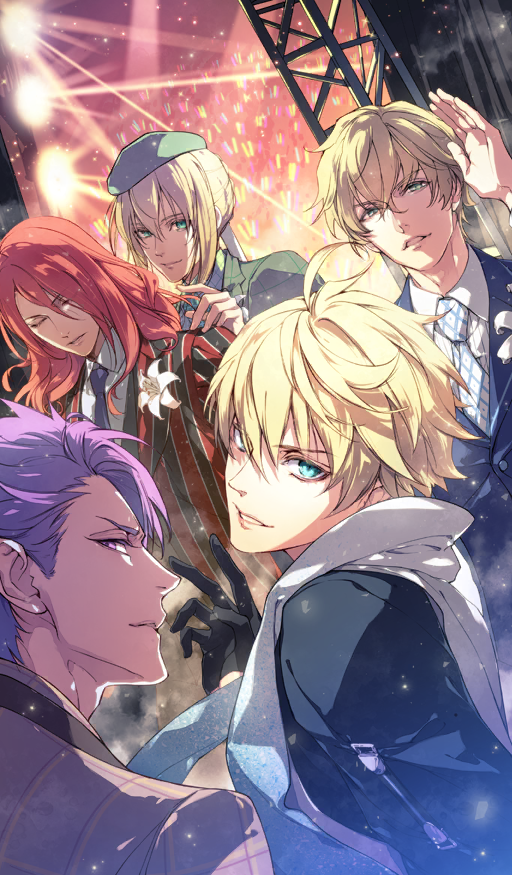 5boys ahoge aqua_necktie argyle_clothes argyle_necktie arthur_pendragon_(fate) bedivere_(fate) beret black_gloves black_jacket black_necktie black_suit blonde_hair blue_jacket blue_necktie blue_scarf blue_suit boutonniere closed_eyes closed_mouth collared_shirt commentary concert dark-skinned_male dark_skin dutch_angle fate/grand_order fate_(series) flower formal_clothes gawain_(fate) gloves glowstick gradient_scarf green_eyes grey_hat grey_jacket grey_suit hair_between_eyes hat jacket knights_of_the_round_table_(fate) lancelot_(fate/grand_order) light_particles light_rays lily_(flower) long_hair looking_at_viewer male_focus multiple_boys necktie official_alternate_costume official_art parted_lips penlight_(glowstick) pinstripe_pattern pinstripe_shirt purple_eyes purple_hair red_hair red_jacket red_suit scarf shirt short_hair sidelocks smile striped_clothes striped_jacket suit third-party_source tristan_(fate) truss upper_body usuba_kagero_(initiative) vertical-striped_clothes vertical-striped_jacket vertical-striped_suit white_flower white_lily white_necktie white_scarf white_shirt
