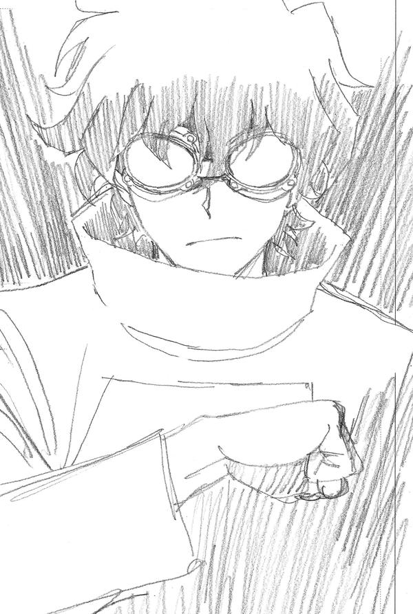 1boy goggles greyscale kekkai_sensen leonardo_watch male_focus md5_mismatch monochrome nakamura_yutaka resized sketch solo